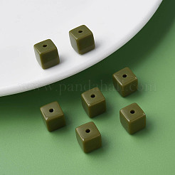 不透明なアクリルビーズ  キューブ  ダークオリーブグリーン  10.5x9.5x9.5mm  穴：2mm&nbsp;X-MACR-S373-148-A11