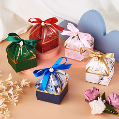 30セット5色のクリエイティブなポータブル折りたたみ紙箱  結婚式のキャンディーボックス  紙ギフトボックス  リボン付き  塔の形  ミックスカラー  7x7x9cm  6セット/カラー&nbsp;CON-MB0001-16