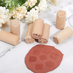 6Pcs 6 Styles Round Wooden Traditional Chinese Moon Cake Molds&nbsp;AJEW-CA0004-23