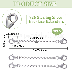 スターリングシルバーアズキチェーンエクステンダー3個925個  ダブルカニカン付きエンドチェーン  プラチナ  50.8mm&nbsp;STER-CN0001-29