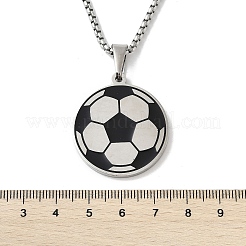 201 Stainless Steel Black Enamel Football Pendant Box Chain Necklaces&nbsp;NJEW-H055-05P