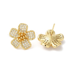 ラックメッキ真鍮クリアキュービックジルコニアスタッドピアス  長持ちメッキ  鉛フリー＆カドミウムフリー  花  ゴールドカラー  20x20mm&nbsp;EJEW-U012-03G
