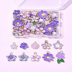 50個10スタイルアロイエナメルペンダント  花  ライラック  12.5~24.5x10~16x1.5~3mm  穴：1.2~2mm  5個/スタイル&nbsp;FIND-FS0003-17