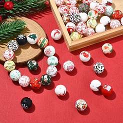 クリスマスのテーマ食品グレードの環境に優しいシリコーン ビーズ  ラウンド  ミックスカラー  15mm  穴：3mm  50個/セット&nbsp;SIL-CJ0002-77B