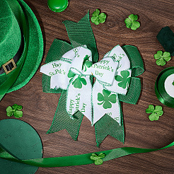 Polyester Clover Pattern Bowknot for Saint Patrick's Day Party Decorations&nbsp;AJEW-WH20080-04A