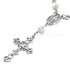 女性用アクリルラウンドクロス模様ビーズチャームブレスレット  合金クロス  ミックスカラー  10-1/4インチ（26cm）&nbsp;BJEW-JB11347