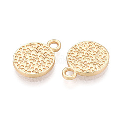 合金ペンダント  花柄とフラットラウンド  カドミウムフリー＆鉛フリー  マットゴールドカラー  15.5x12x2mm  穴：2mm&nbsp;PALLOY-N179-18MG