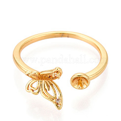 Butterfly Brass Micro Pave Cubic Zirconia Cup Peg Ring Settings&nbsp;KK-N274-11G