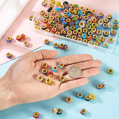132個 12色合金ラインストーン粘土舗装大穴ビーズ  ロンデル  ミックスカラー  11.5x6.5mm  穴：5mm  11個/カラー&nbsp;ALRI-TA0001-28