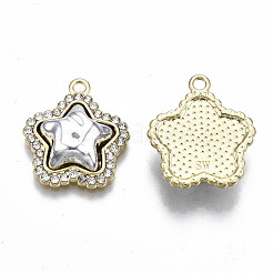 ラックメッキ合金クリスタルラインストーンペンダント  プラスチック付き  カドミウムフリー＆鉛フリー  スター  ライトゴールド  銀  21.5x18.5x5.5mm  穴：2mm&nbsp;PALLOY-S132-218B-RS