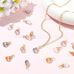 10個のガラスペンダント  ティアドロップ  ライトゴールド銅線付き  多面カット  クリアAB  14mm  穴：3mm&nbsp;PALLOY-YW00130-01