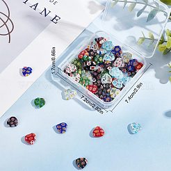 80個 8スタイルの手作りミルフィオリランプワークビーズ連売り  ハート  ミックスカラー  11~12x12x4~5mm  穴：1mm  約10個/スタイル&nbsp;LAMP-SC0001-20