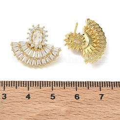 扇形の真鍮と透明なキュービックジルコニアを使用した女性用スタッドピアス  18KGP本金メッキ  18.5x21.5mm&nbsp;KK-CBA36A2-13G
