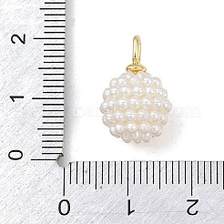 真鍮とABSプラスチックの模造真珠ペンダント  丸いチャーム  カドミウムフリー＆鉛フリー  18KGP本金メッキ  11.5x16.5mm  穴：3x2mm&nbsp;PL-CBA9D14-01G