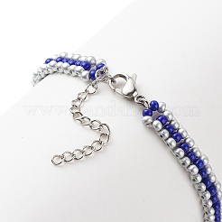 女性のためのガラスシード編組ナザールボンジュウリンクブレスレット  ステンレス鋼色  7-1/4インチ（18.5cm）&nbsp;BJEW-JB08398-01