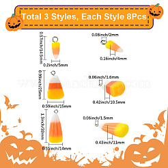 24 個 3 スタイルのハロウィーン不透明樹脂ペンダント  プラチナメッキの鉄製ループが付いたキャンディコーンチャーム  ミックスカラー  14.5~33x5~15x4~11mm  穴：1.5~2mm  8個/スタイル&nbsp;RESI-SC0006-32