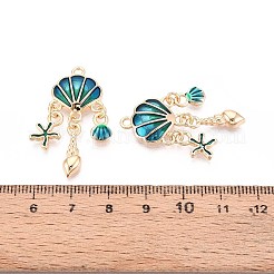 真鍮製エナメルペンダント  ヒトデのチャームが付いたシェル  18KGP本金メッキ  35x15.5x3mm  穴：2mm&nbsp;KK-T071-29G