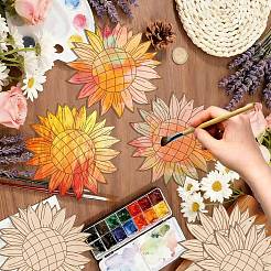 絵画芸術のための未完成の空白の木製ペンダント  焼き絵  室内装飾  麻ロープ付き  花  179.4x180x2.5mm  穴：3mm&nbsp;HJEW-WH20028-011