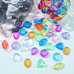 150個10色透明アクリルビーズ  おもちゃの宝石用  穴がない  フラットラウンド & ハート & オーバル & スクエア & レクタングル & ティアドロップ & ホースアイ & トライアングル  ミックスカラー  23~32x17~24.5x5.5~7mm  15個/カラー&nbsp;DIY-PH0008-88