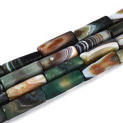 天然石瑪瑙ビーズ連売り  染め＆加熱  艶消し  コラム  グリーン  26~29x9~11.5mm  穴：2.5~4mm  約10個/連  11.02~11.42インチ（28~29cm）&nbsp;G-N357-05A-02