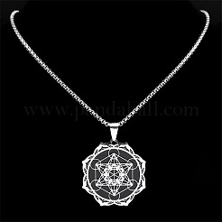 201 Stainless Steel Metatron's Cube Flower Pendant Box Chain Necklaces for Men&nbsp;FS-WG9A897-01