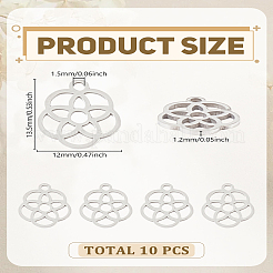 201ステンレススチールチャーム10個  レーザー切断  花  ステンレス鋼色  13.5x12x1.2mm  穴：1.5mm&nbsp;STAS-LP0003-15