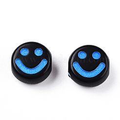 不透明なクラフトアクリルビーズ  笑顔とフラットラウンド  ミックスカラー  7x4mm  穴：1.6mm  約383個/50g&nbsp;X-MACR-T009-14