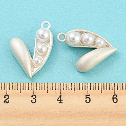 合金と ABS プラスチック模造真珠のペンダント  ハートチャーム  マットシルバーカラー  22x17x7.5mm  穴：1.8mm&nbsp;FIND-G062-07MS