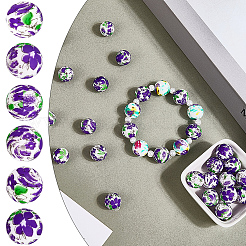 30Pcs Printed Round with Flower Pattern Silicone Focal Beads&nbsp;SIL-SC0002-84J