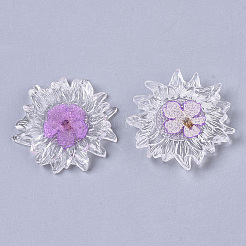 無色透明エポキシ樹脂カボション  内部のドライフラワーと  花  蘭  32~35x6mm&nbsp;LS-CRES-N025-02E