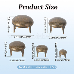 真鍮スタッドリベット200色5個  DIYレザークラフト用  フラットラウンド  アンティークブロンズ  4~12x4~8mm  40個/スタイル&nbsp;FIND-GF0008-44AB