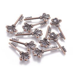 チベット風合金スケルトンキーペンダント  カドミウムフリー＆ニッケルフリー＆鉛フリー  赤銅鉱  30x14x4mm  穴：1.5mm&nbsp;TIBEP-16487-R-FF