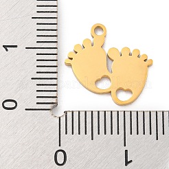 イオンプレーティング（IP）304ステンレススチールチャーム  レーザー切断  足跡チャーム  18KGP本金メッキ  13x14x1mm  穴：1.4mm&nbsp;STAS-K270-02G