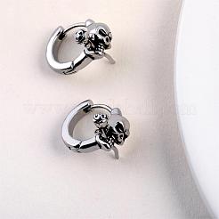 316 Stainless Steel Skull with Rose Hoop Earrings for Men Women&nbsp;EJEW-SZ0001-94