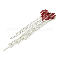 真鍮製ラインストーンペンダント  カドミウムフリー＆鉛フリー  ハートタッセル  レッド  78x18.5x2mm  穴：1.6mm&nbsp;KK-I715-15S-04