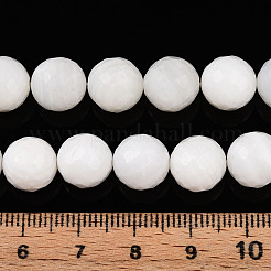 天然ホワイトシェルビーズ連売り  多面カットラウンド  10mm  穴：0.8mm  約40個/連  15.83''（40.2センチメートル）&nbsp;G-T141-21