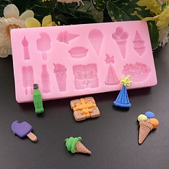 食品グレードのシリコンモールド  フォンダン型  DIYケーキデコレーション用  チョコレート  キャンディ  UVレジン＆エポキシ樹脂ジュエリー作り  アイスクリーム  ピンク  115x58x9mm&nbsp;DIY-E013-10