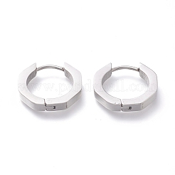 変色しにくい304ステンレススチール製フープピアス  八角形  ステンレス鋼色  16x18x3mm  ピン：1mm  12のペア/カード&nbsp;EJEW-O099-11P