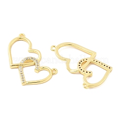Brass Micro Pave Clear Cubic Zirconia Interlocking Double Heart Pendants&nbsp;KK-M325-12G