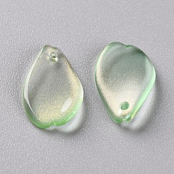 透明スプレー塗装ガラスペンダント  グリッターパウダー付き  花弁  薄緑  16x9.5x2mm  穴：1mm&nbsp;GLAA-S190-014A-06