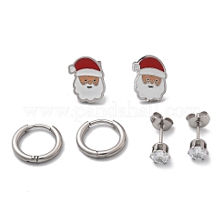 3 Pairs 3 Styles Christmas 304 Stainless Steel Hoop & Stud Earring Sets for Women&nbsp;EJEW-K279-16P-04