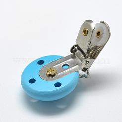 染め木製ベビーおしゃぶりホルダークリップ  鉄のクリップ付き  ミディアムターコイズ  48x29x19mm  穴：13.5x5mm&nbsp;WOOD-Q025-03