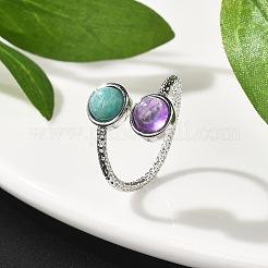 天然アメジストとアマゾナイトの指輪  女性用真鍮ジュエリー付き  カドミウムフリー＆鉛フリー  1.5~15mm  usサイズ8 3/4(18.7mm)&nbsp;RJEW-A068-03P-02