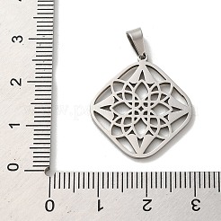 変色しない304ステンレススチールペンダント  レーザー切断  中空の花のチャーム  ステンレス鋼色  24x21.5x1mm  穴：6x3mm&nbsp;STAS-O005-23P