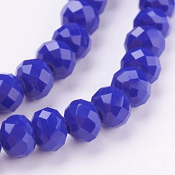 ジェイド風ガラスビーズ連売り  多面カット  ロンデル  ブルー  6x4mm  穴：1mm  約89個/連  15.6インチ&nbsp;GLAA-F001-6x4mm-01
