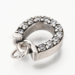 真鍮マイクロパヴェクリアキュービックジルコニアチャーム  フラットラウンド  アンティークシルバー  10x8.9x2.8mm  穴：2.8mm&nbsp;ZIRC-O036-24AS