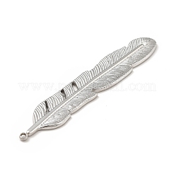 変色しない304ステンレススチールペンダント  フェザーチャーム  ステンレス鋼色  58.5x10x2mm  穴：1.5mm&nbsp;STAS-P312-10P