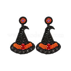 Plastic & Seed Beads Dangle Stud Earrings&nbsp;FS-WG1172A-01