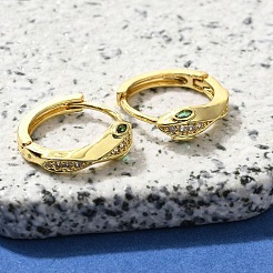 真鍮クリアキュービックジルコニアフープピアス  ヘビ  18KGP本金メッキ  17x6mm&nbsp;EJEW-M047-02G