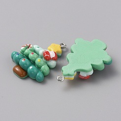 プラスチックチャーム  鉄ループ付き  クリスマスツリー  ライトシーグリーン  35x25x9mm  穴：2mm&nbsp;KY-WH20005-01H